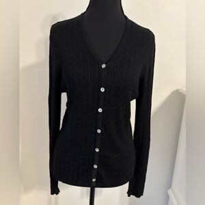 Preview Collection Black lightweight Cable Knit Cardigan 100% Silk size medium